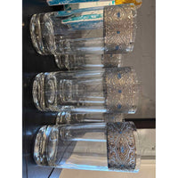 Set of Twelve Mid Century Silver & Blue Highball Glasses, 5.5"H x 2.75" Dia