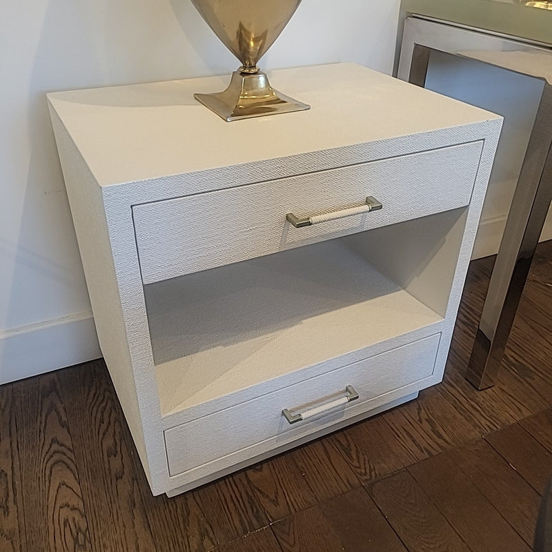 Pair of Taylor Side Tables in Caribbean Sand Faux Linen