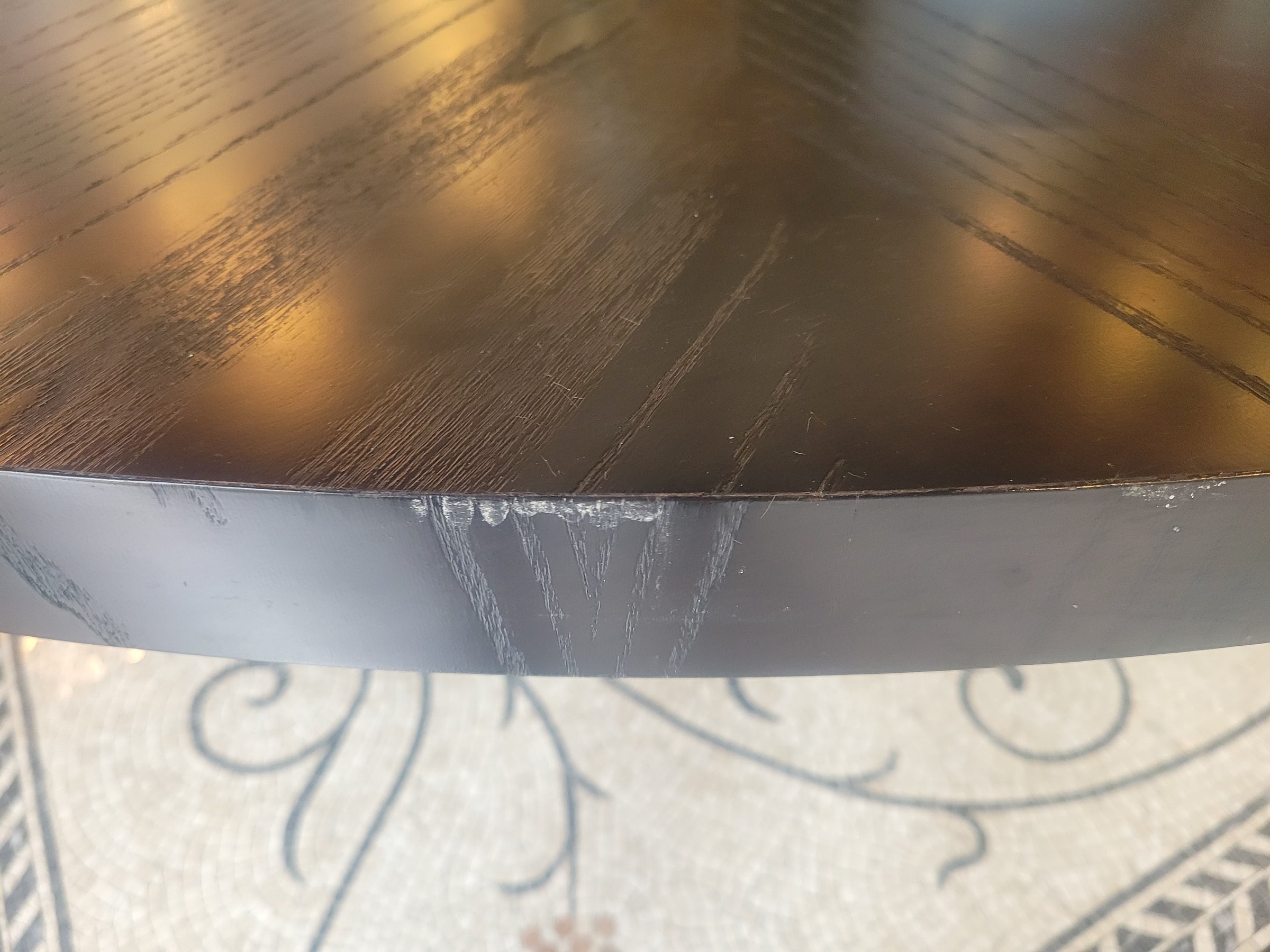 Custom 6-ft Round Black Walnut Dining Table w/ Rift Oak Finish