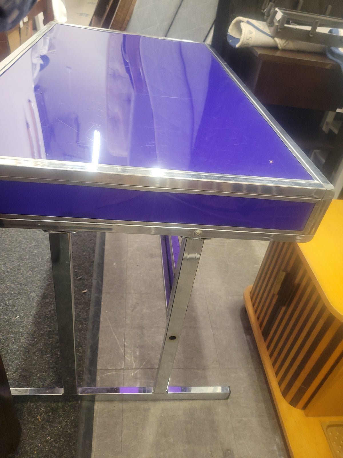 Violet Poly & Chrome 2-Drawer Desk w/o Keys (AS IS)