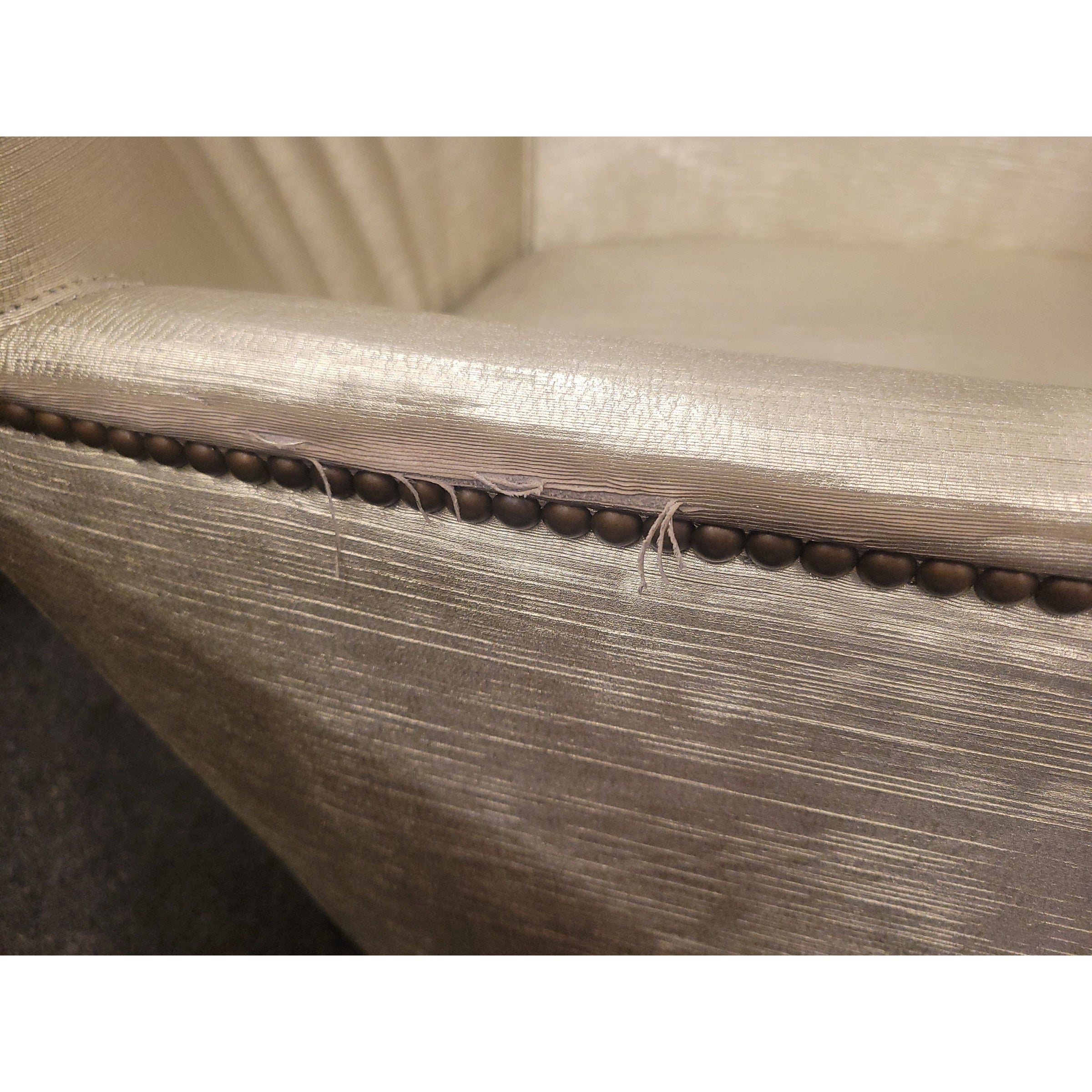 PAIR of Gold Fabric Nailhead Arm Chairs by Lee Industries (AS IS) - colletteconsignment.com