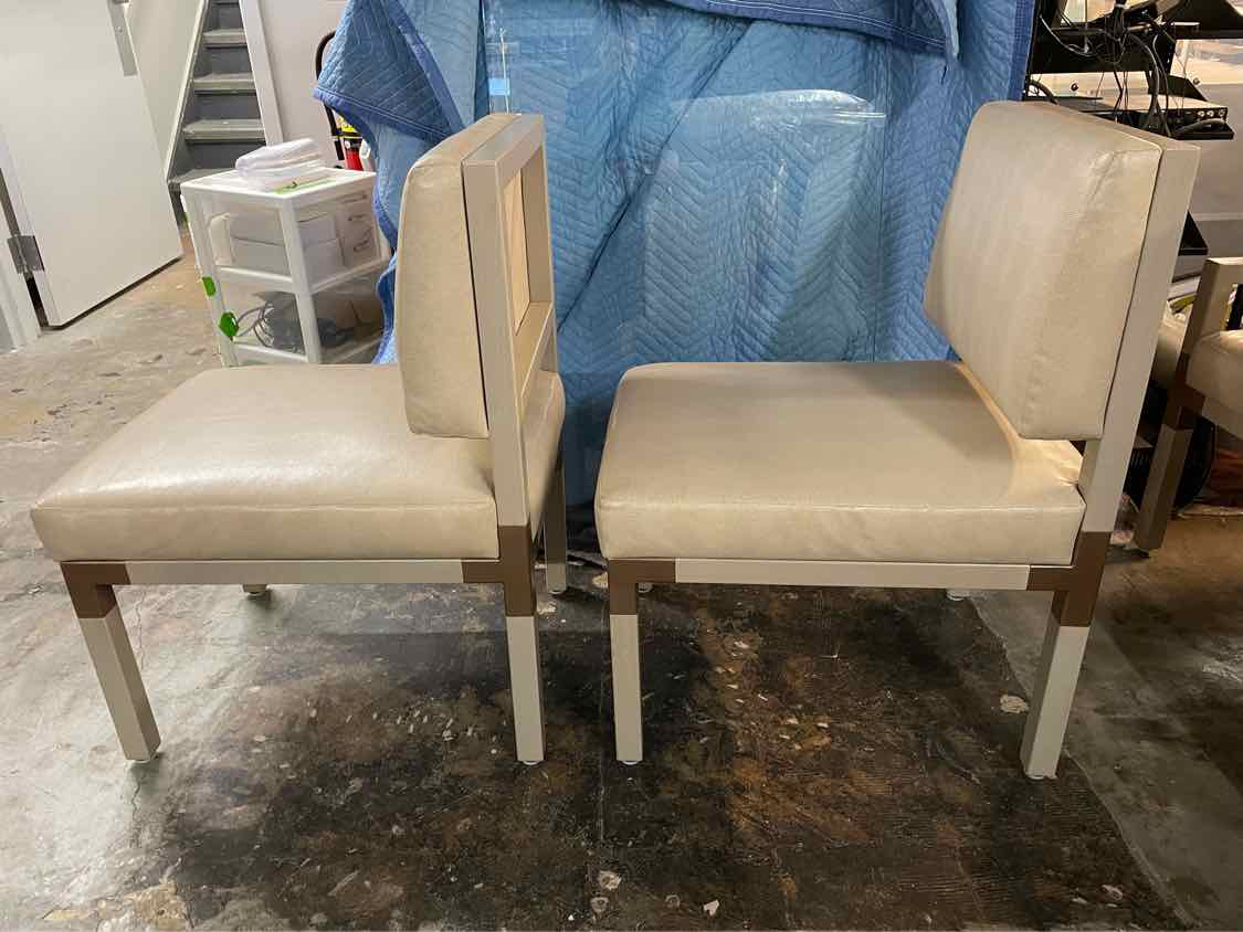 SET of 10 Leather & Brass Dining Chairs by Antoine Proulx for Dennis Miller