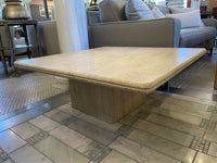 Vintage 3-ft Square Layered Travertine Pedestal Coffee Table
