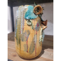 Majolica Style Ceramic Wrapped Leaf Vase by Mann