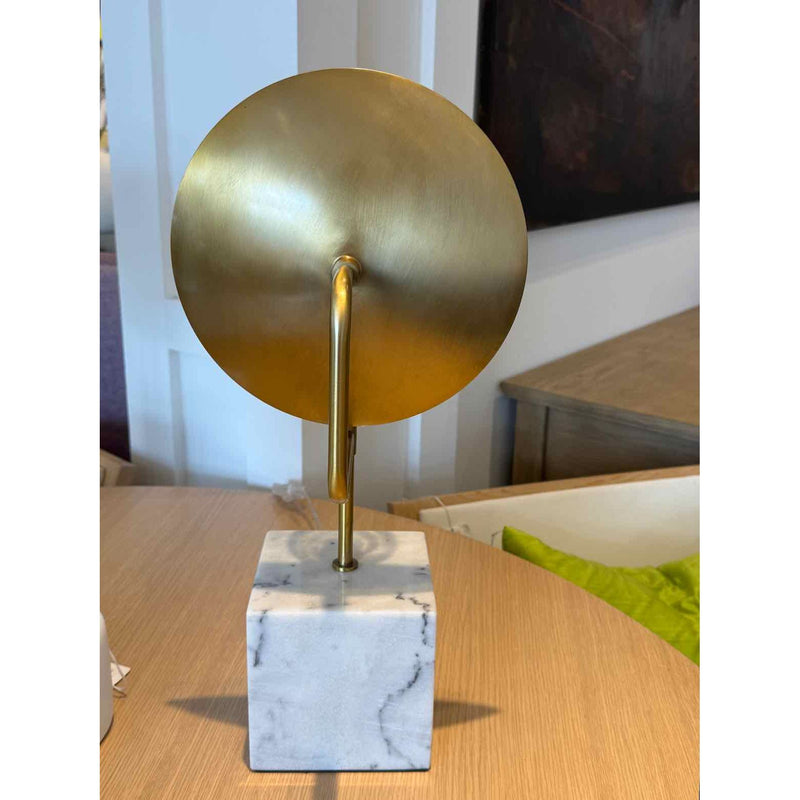 PAIR of Brass Reflector Table Lamps on White Marble Bases