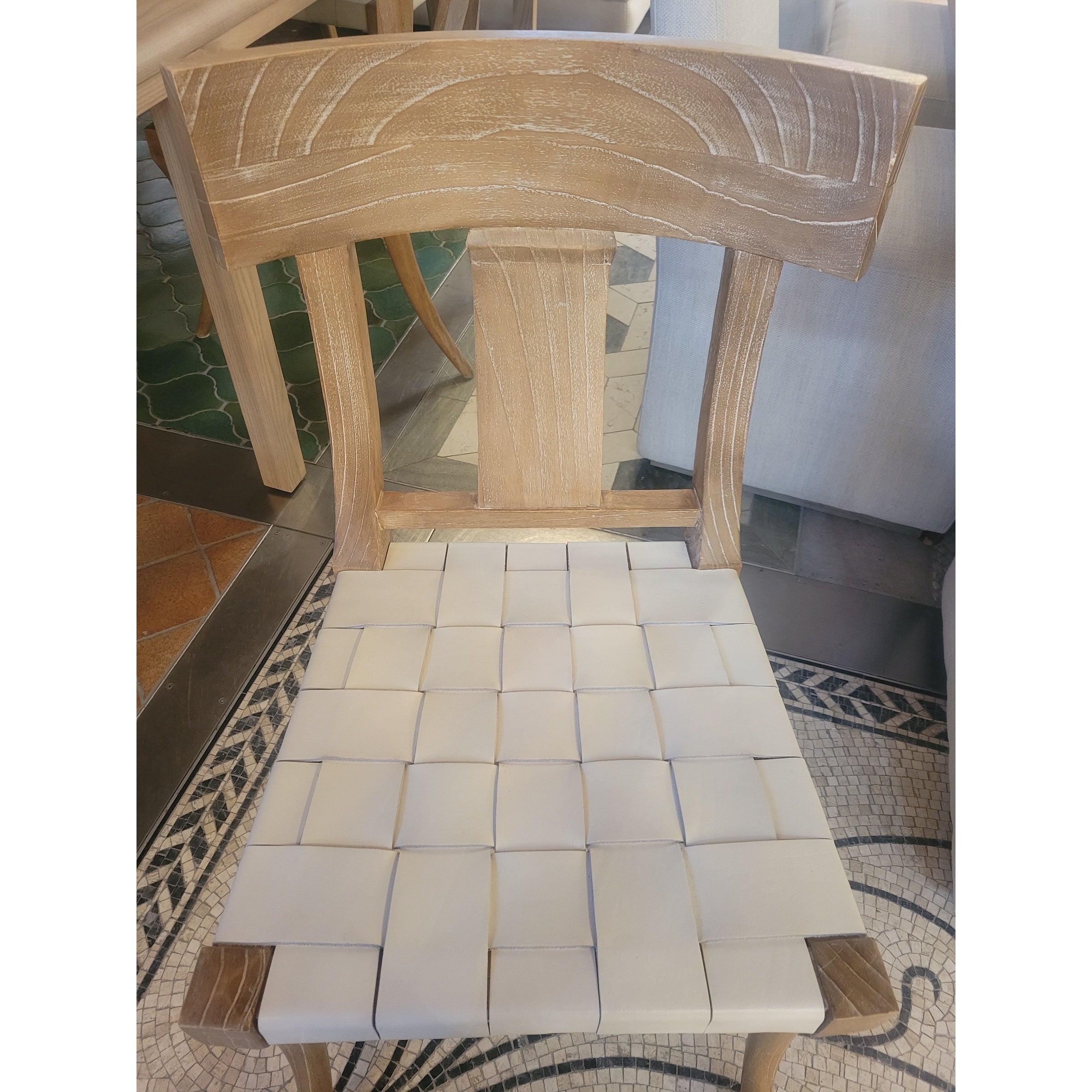 SET of 6 'Sussex' Driftwood Dining Chairs w/ White Leather Seats by Oly