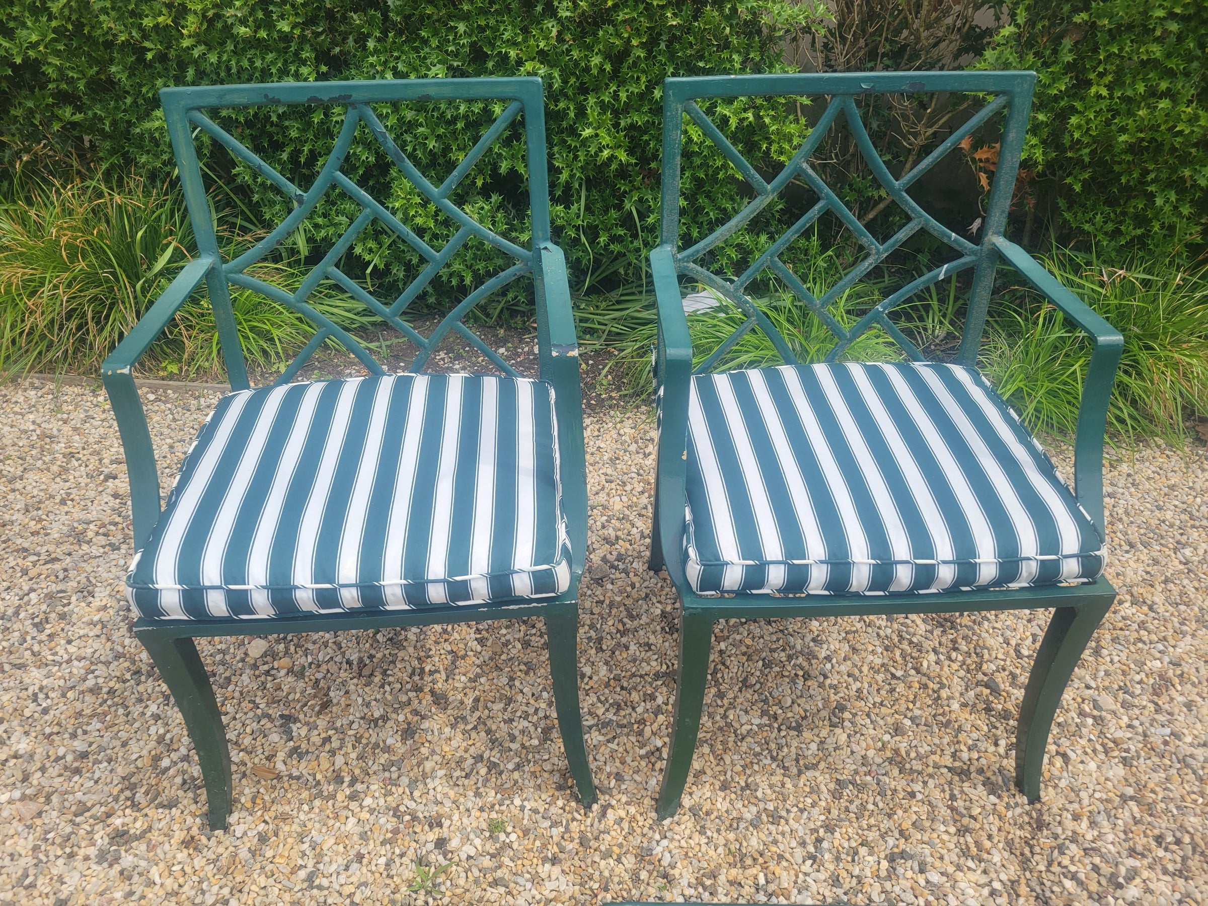 SET of Vintage Painted Iron Dining Table, 2 Arm Chairs, 4 Side Chairs (AS IS)