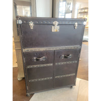 Vintage Black Leather & Steel 'Mayfair' Steamer Trunk Rolling Bar by RH - colletteconsignment.com
