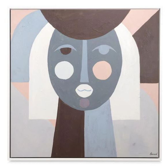 "Neutral Geometric Face" Digital Modern Art Print on Canvas