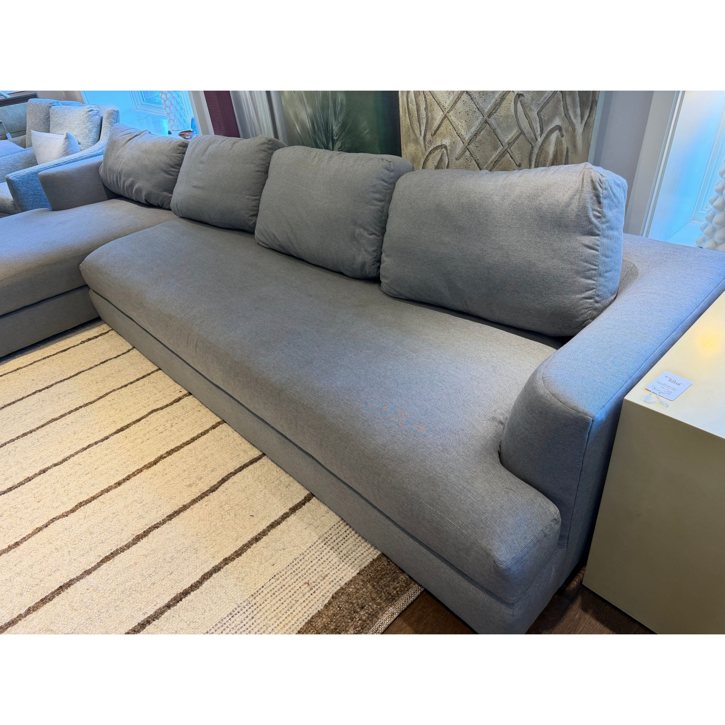 Custom Blue Perf. Linen Left Chaise Sectional (AS IS)
