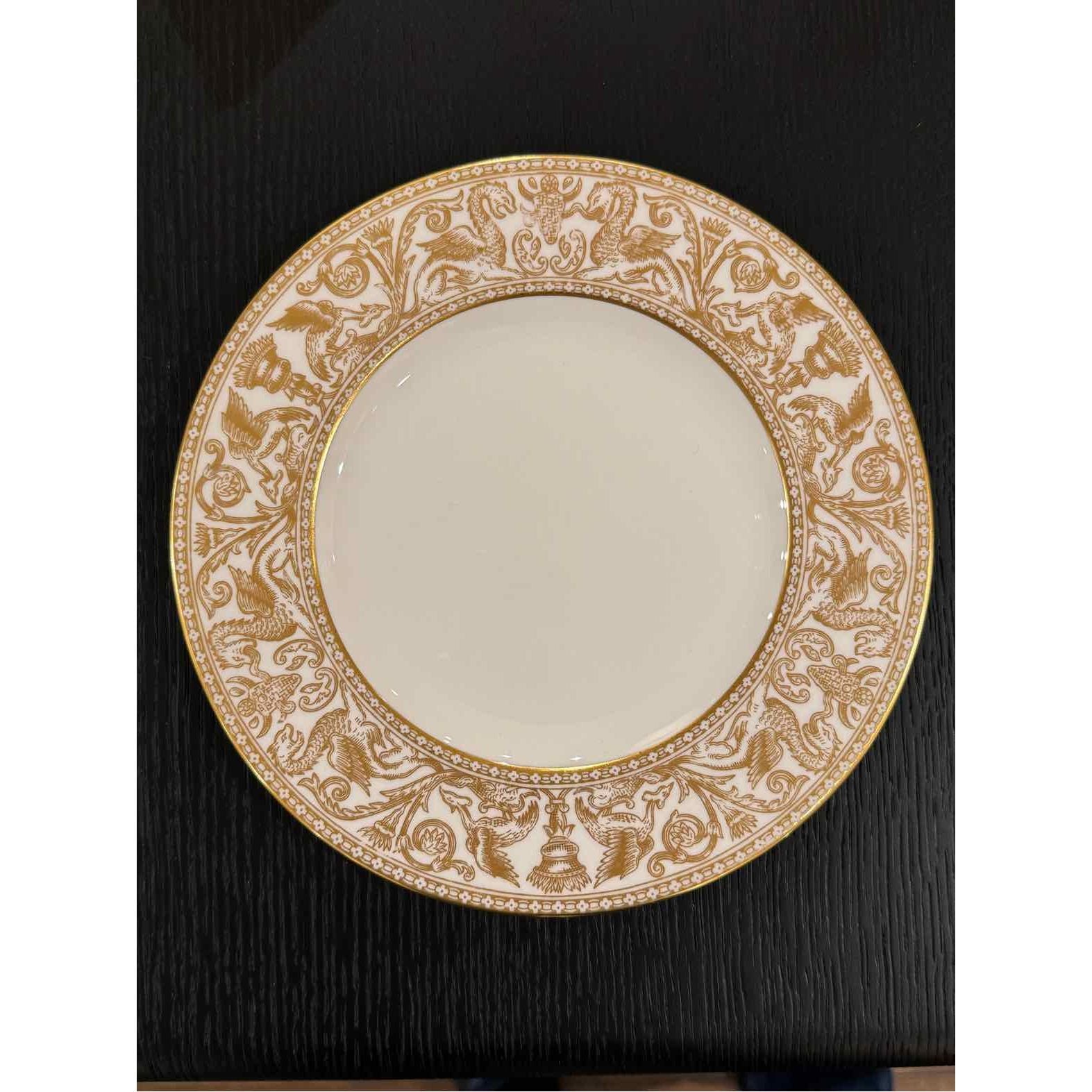 Set of Eight Salad Plates Wedgewood Florentine Gold, 8" Dia