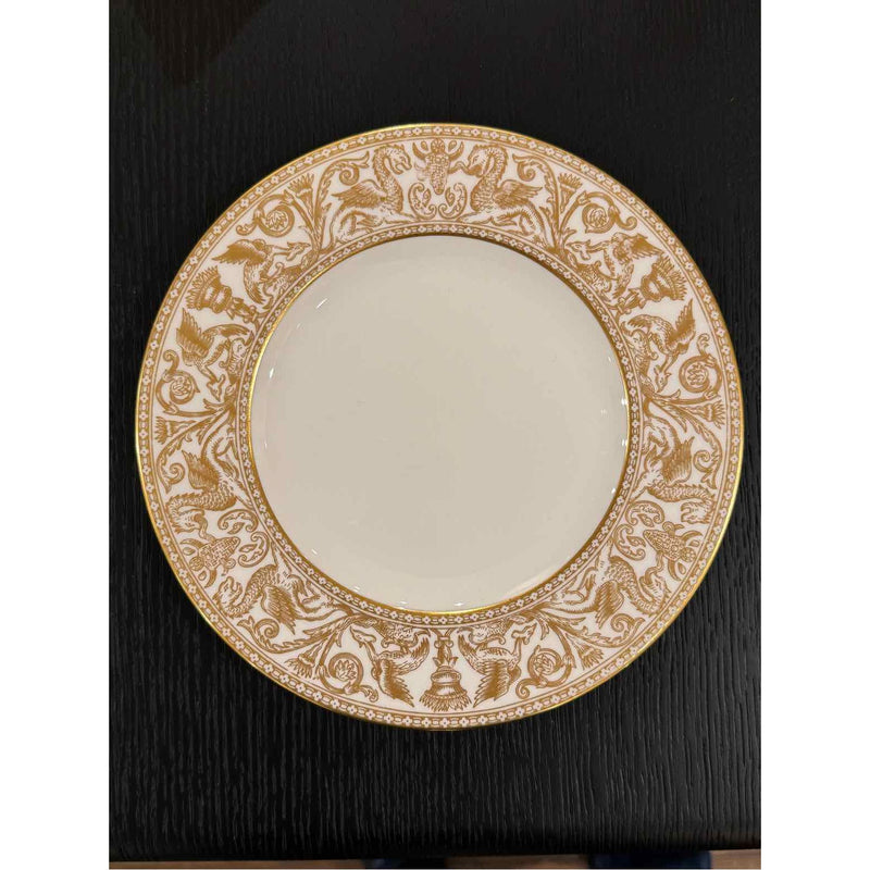 Set of Eight Salad Plates Wedgewood Florentine Gold, 8" Dia