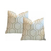 PAIR of Custom Gold Embroidery on Linen w/ Gold Velvet Backing Pillows