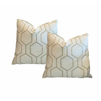 PAIR of Custom Gold Embroidery on Linen w/ Gold Velvet Backing Pillows