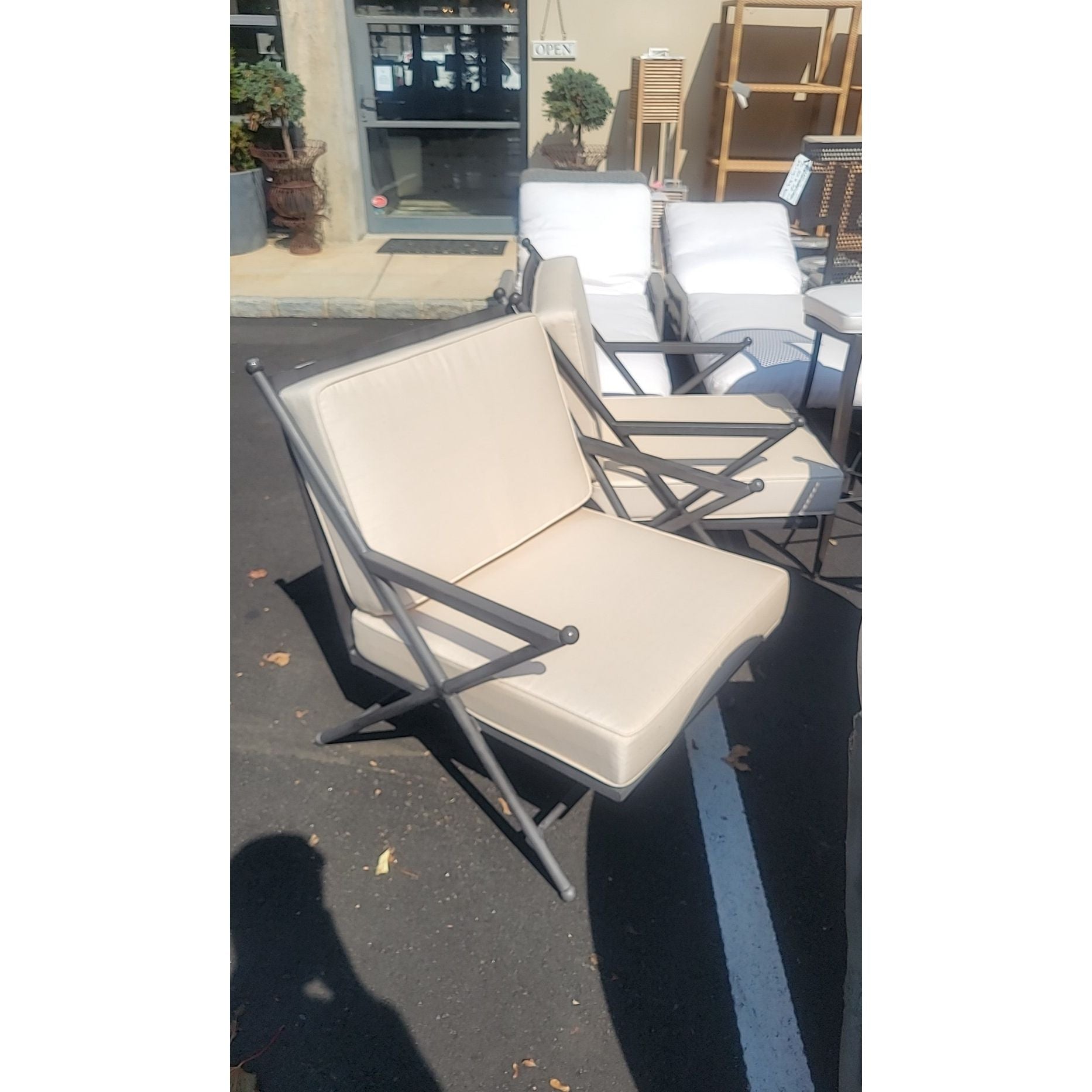 PAIR of 'Balta' Dark Gray Metal Lounge Chairs w/ Ivory Cushions by Made Goods