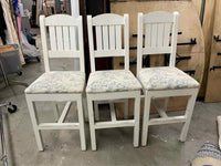 SET of 3 Vintage White Counter Stools w/ Toile Seat Cushions (AS IS)
