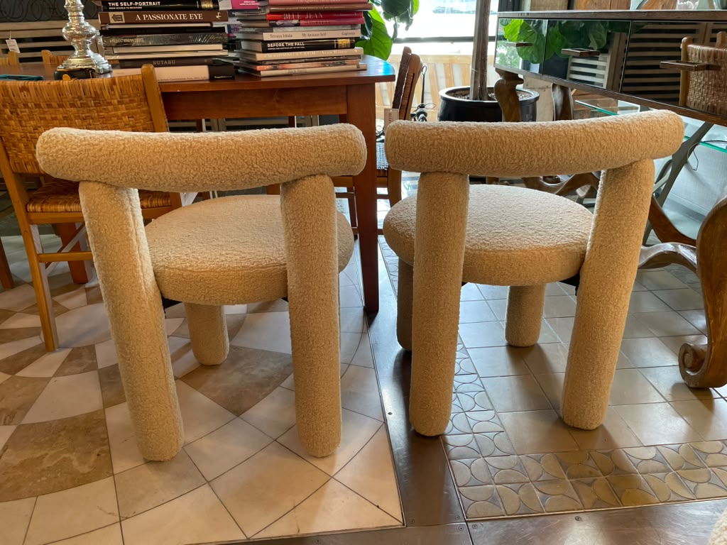 Set of 6 Cream Boucle Dining Chairs