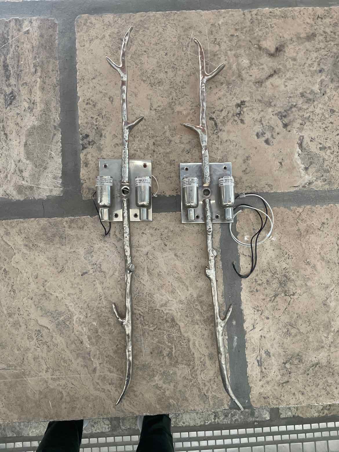 Vaughan Pair of Silver Metal Branch Wall Sconces