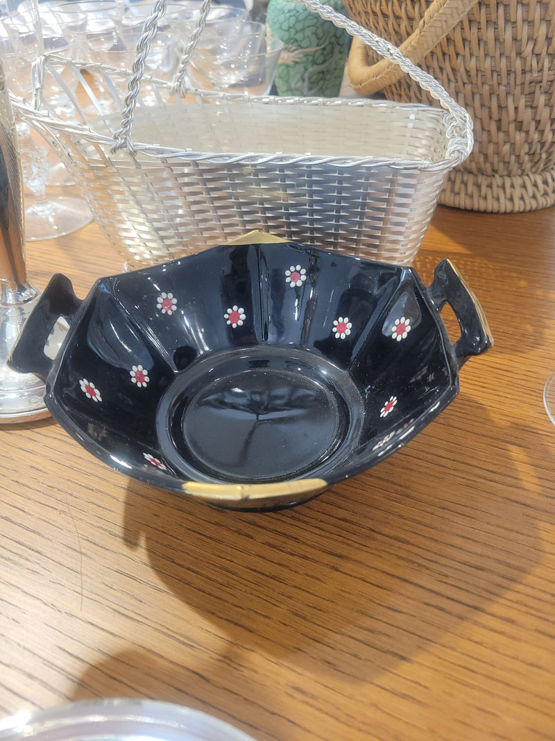 Small Black Ceramic Bowl w/ Handles