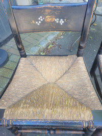 SET of 4 Antique Black Wood Hitchcock Chairs w/ Rush Seats (AS IS)