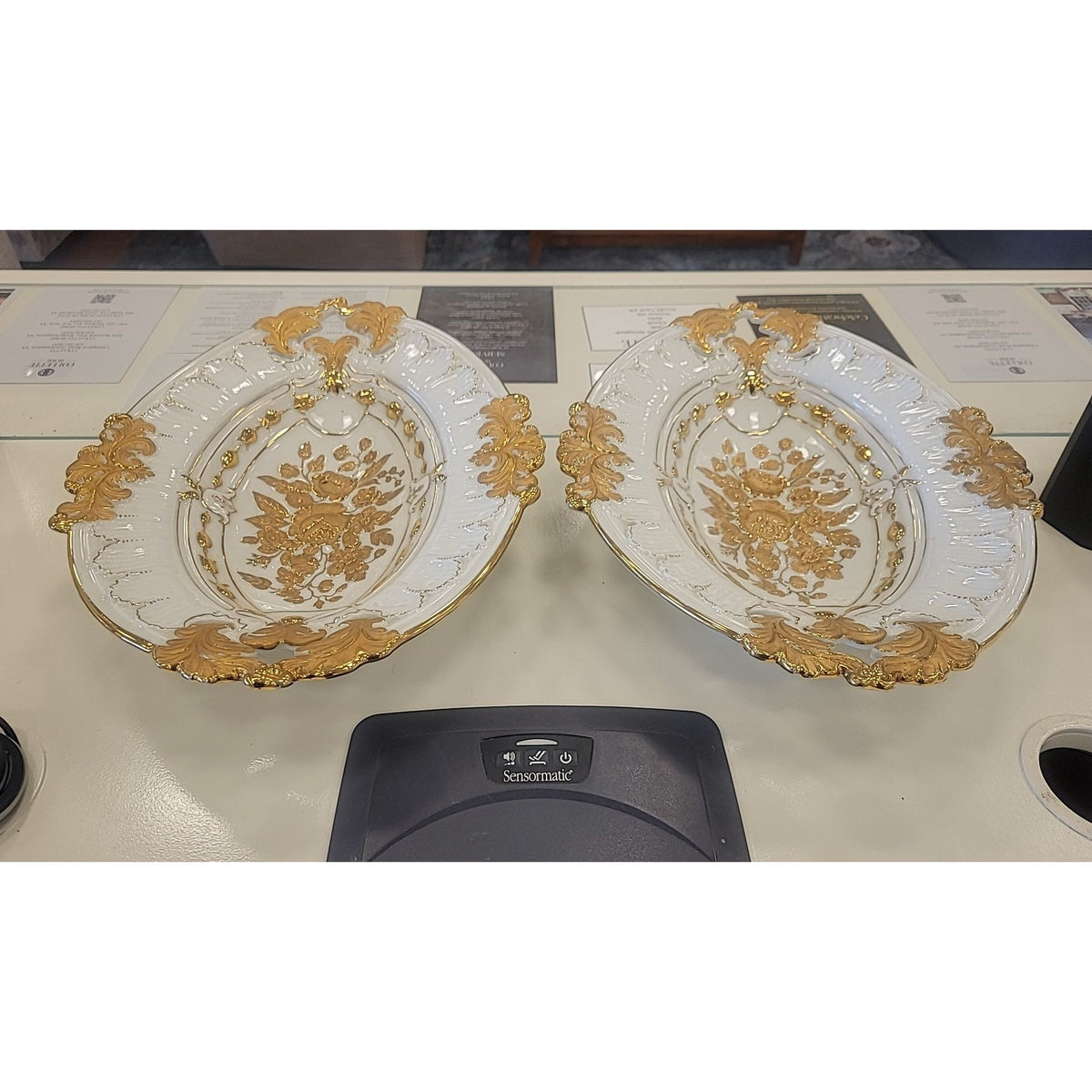 German Gold Bronzed Floral Porcelain Bowl w/ Handles by Meissen - colletteconsignment.com