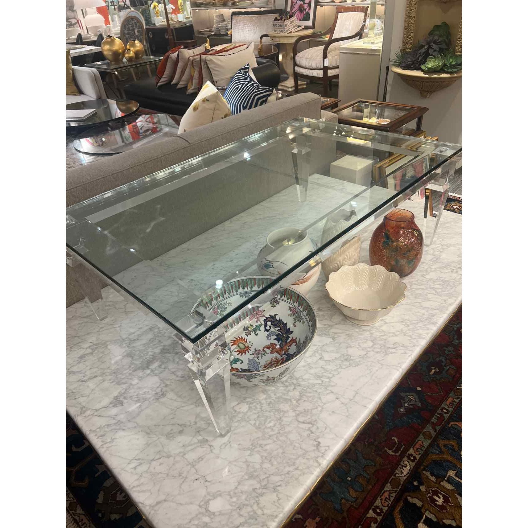 Hollywood Regency Style Glass & Lucite Coffee Table