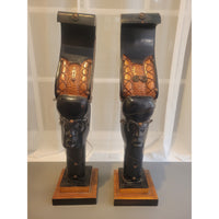 PAIR of African Carved Wood Head Sculptures