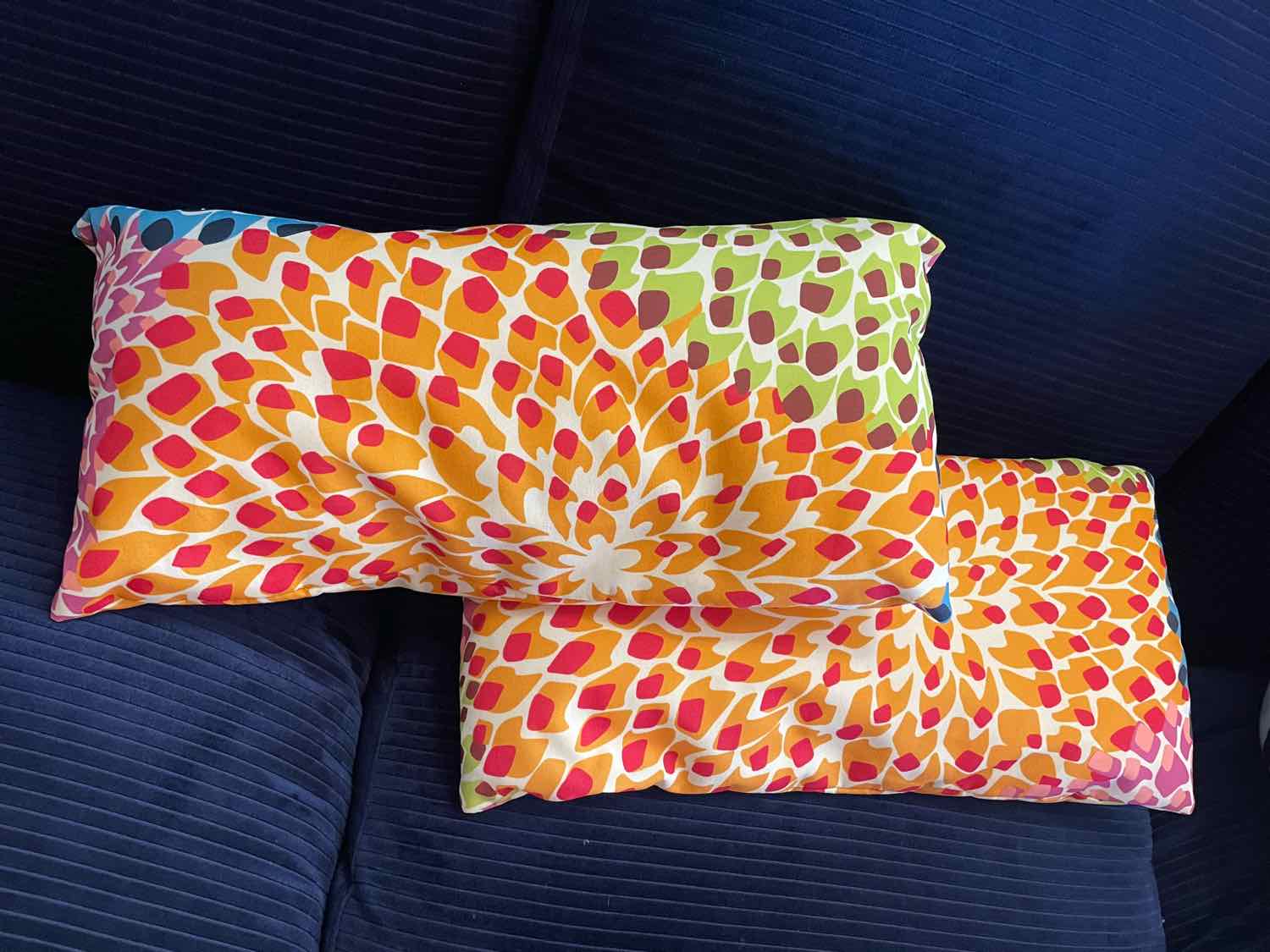 PAIR of Abstract Orange Flower Missoni Style Lumbar Pillows
