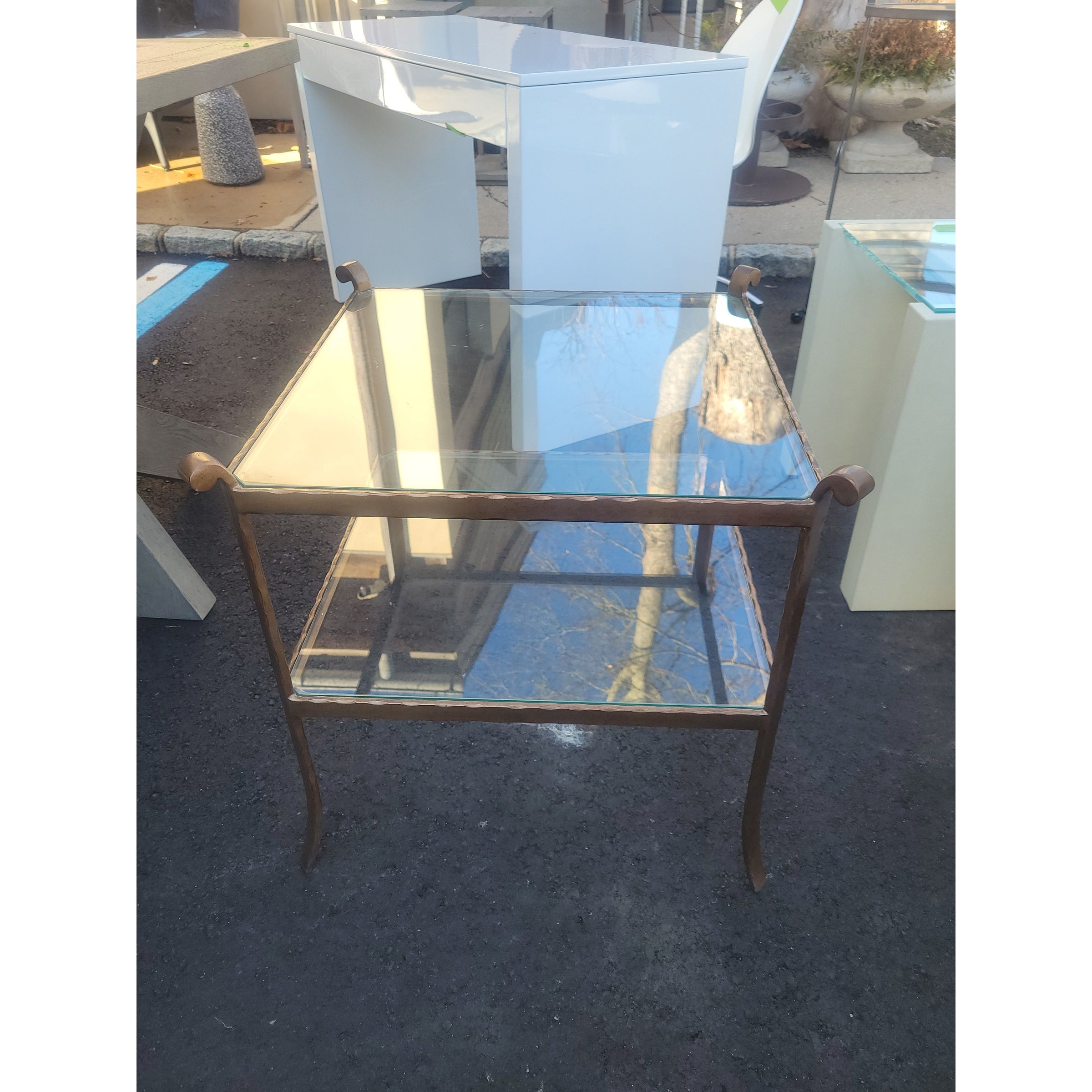 St. Germain Brass Side Table w/ Glass Top & Shelf by S&L