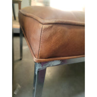 Florence Knoll Style Brown Leather & Chrome Bench by Mueller - AS IS