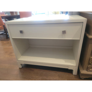 PAIR of 1-Drawer Matte White Lacquer Nightstands w/ Metal Pulls (AS IS)