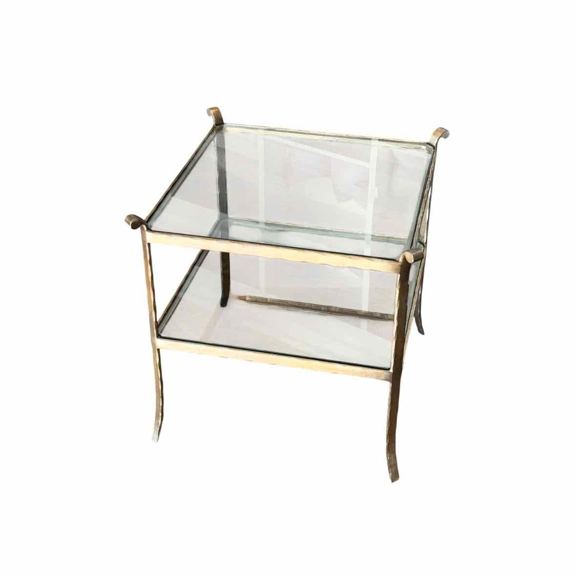 Mid-Century Two-Tier Glass & Brass Side Table