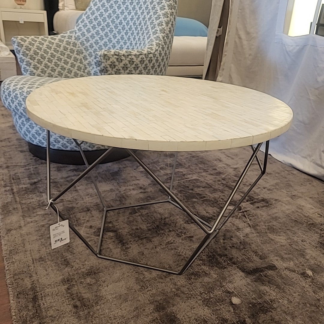 White Round Coffee Table w/ Metal Base