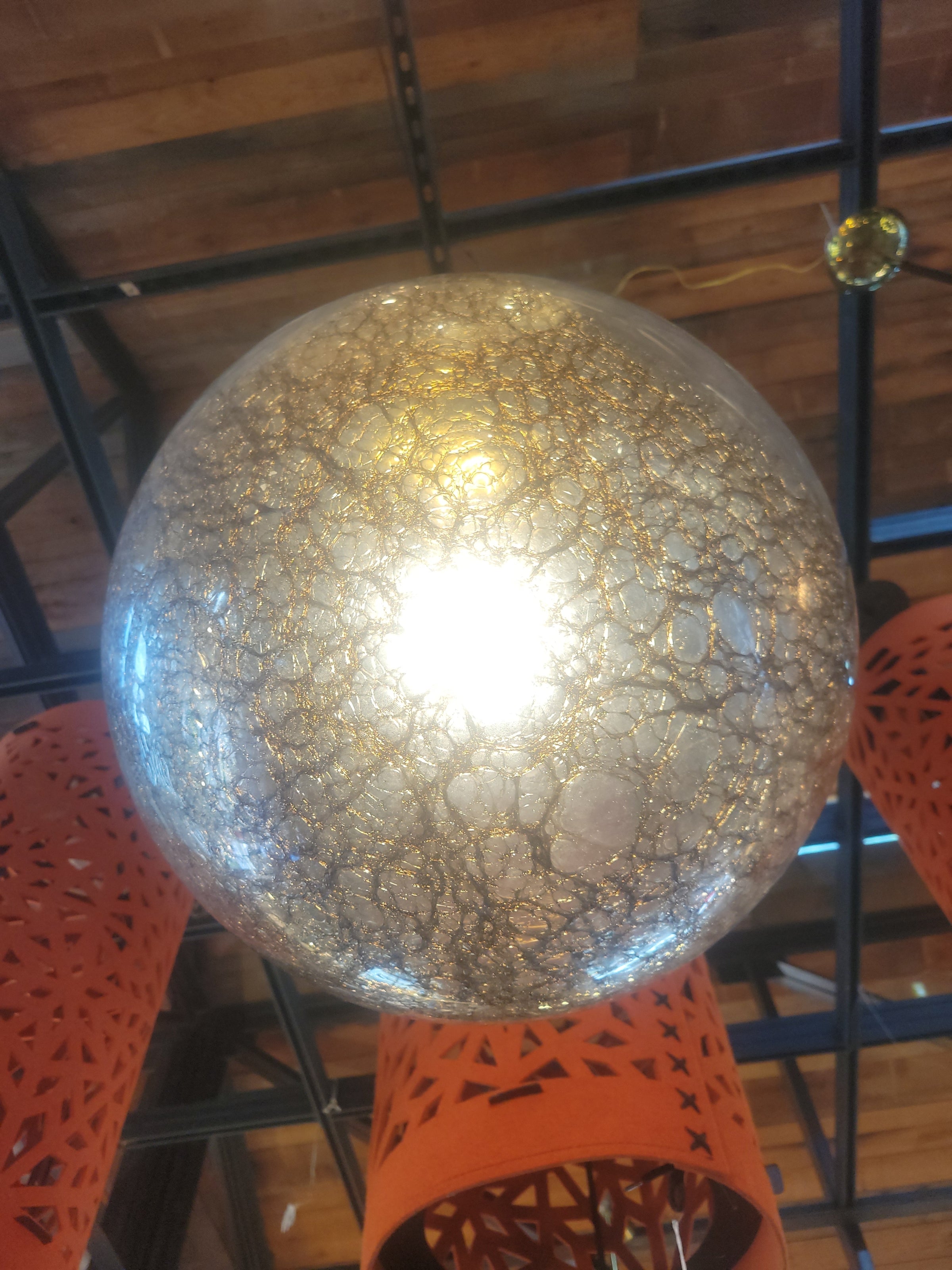 Gold Mottled Clear Glass Sphere Pendant by John Salibello