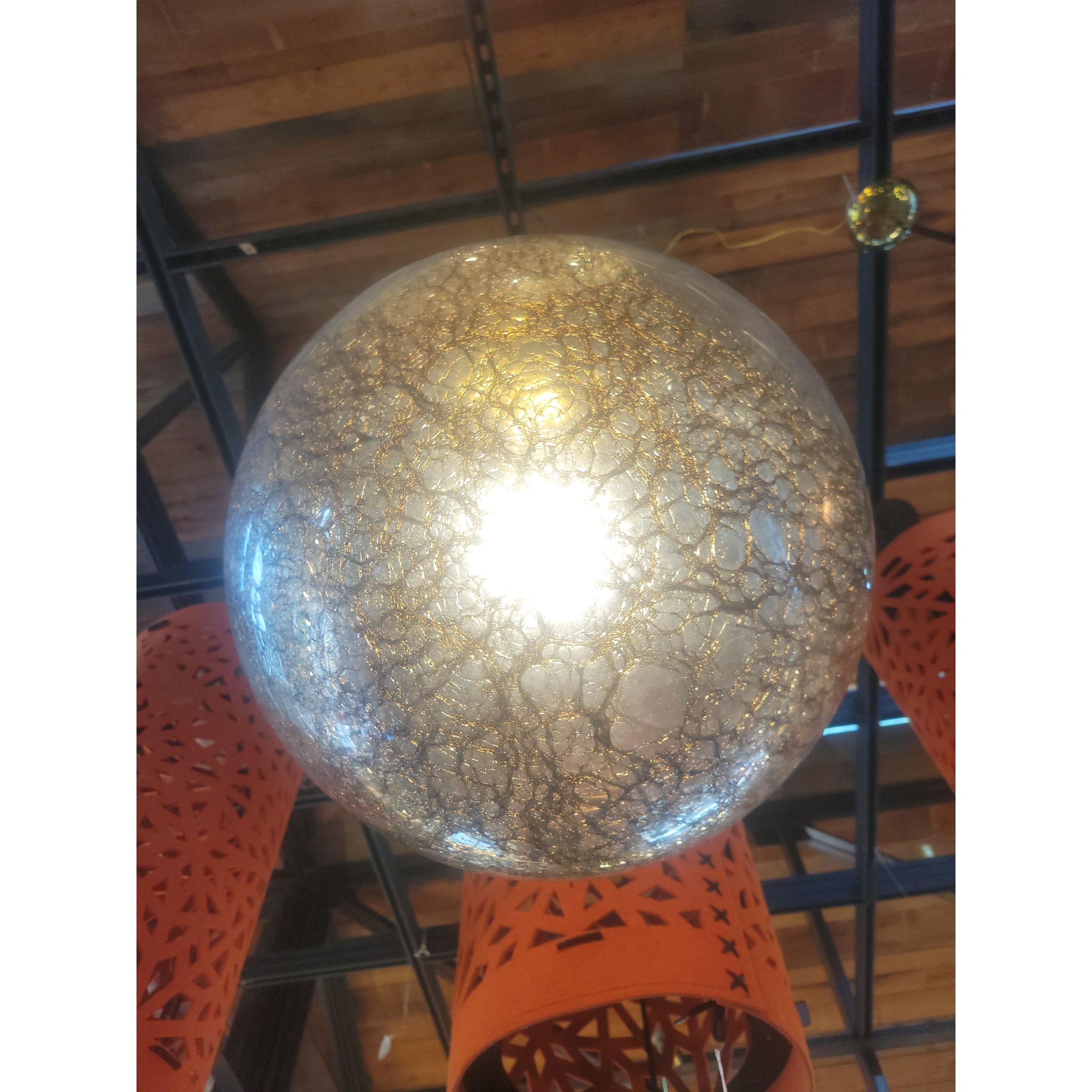 Gold Mottled Clear Glass Sphere Pendant by John Salibello