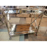 Polished Steel Bar Cart w/ Mirror Glass Shelves Attrib. to Moniker (As Is)