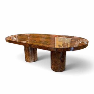 7-ft Lacquered Mahogany Burlwood Dining Table by Paul Mayen for Intrex (AS IS)