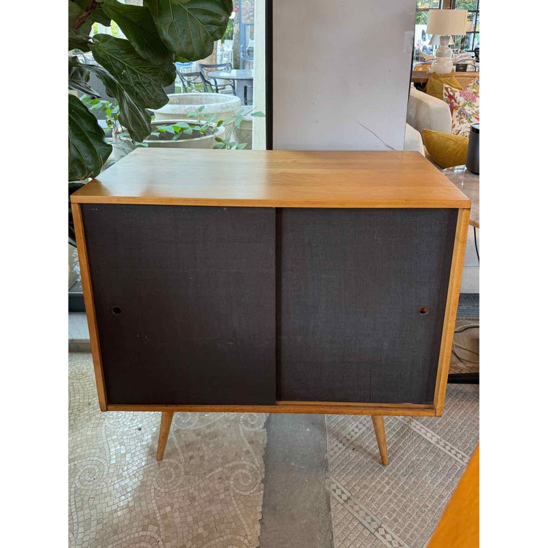 3-ft Mid-Century Maple Cabinet w/ Sliding Grasscloth Doors by Paul McCobb