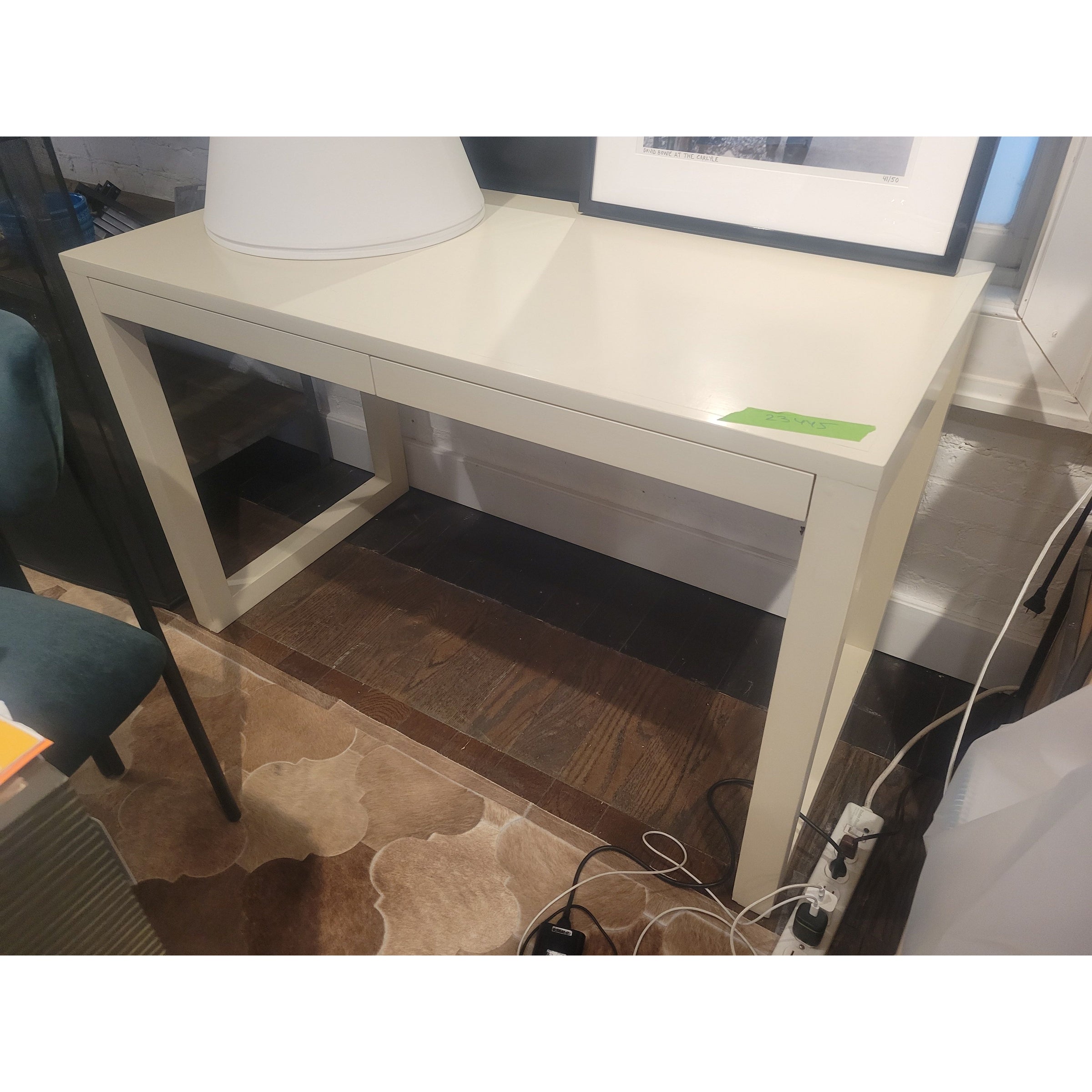 Off-White Wood 2-Drawer Desk (AS IS) - colletteconsignment.com