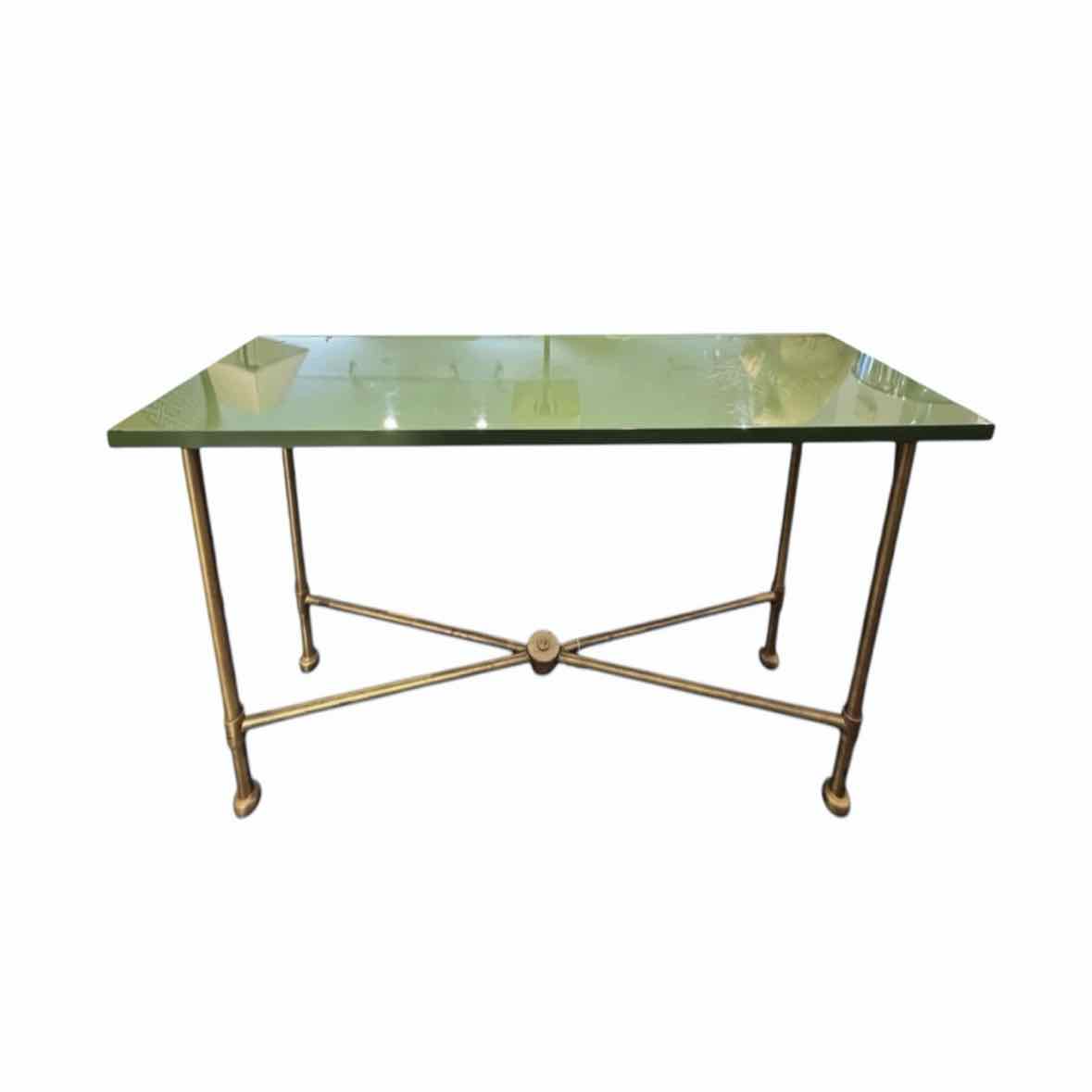 Custom KRB Brass Console Table w/ Green Lacquer Top by Lacquer Co. (AS IS)