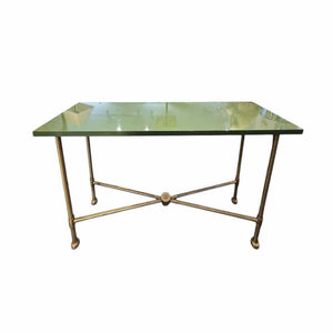 Custom KRB Brass Console Table w/ Green Lacquer Top by Lacquer Co. (AS IS)