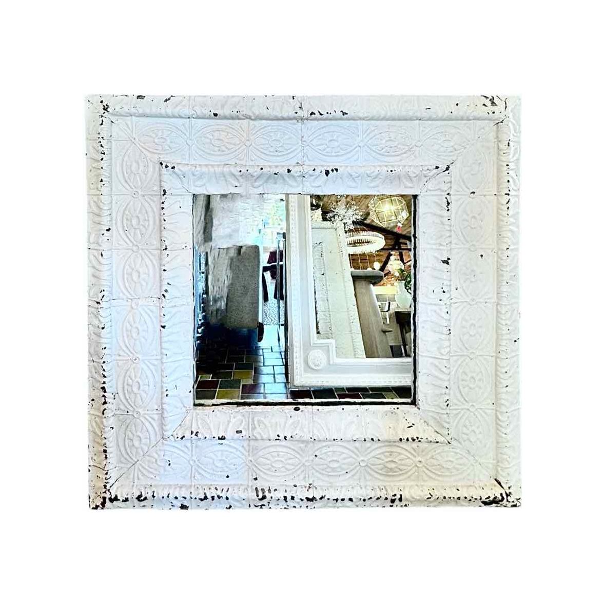 Square White Tin Mirror