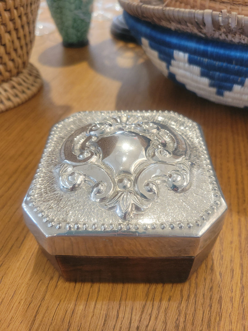 Wood Box w/ Silver Plated Lid