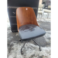 Wood Back Adjustable Rolling Desk Chair w/ Black Leather Seat (AS IS)