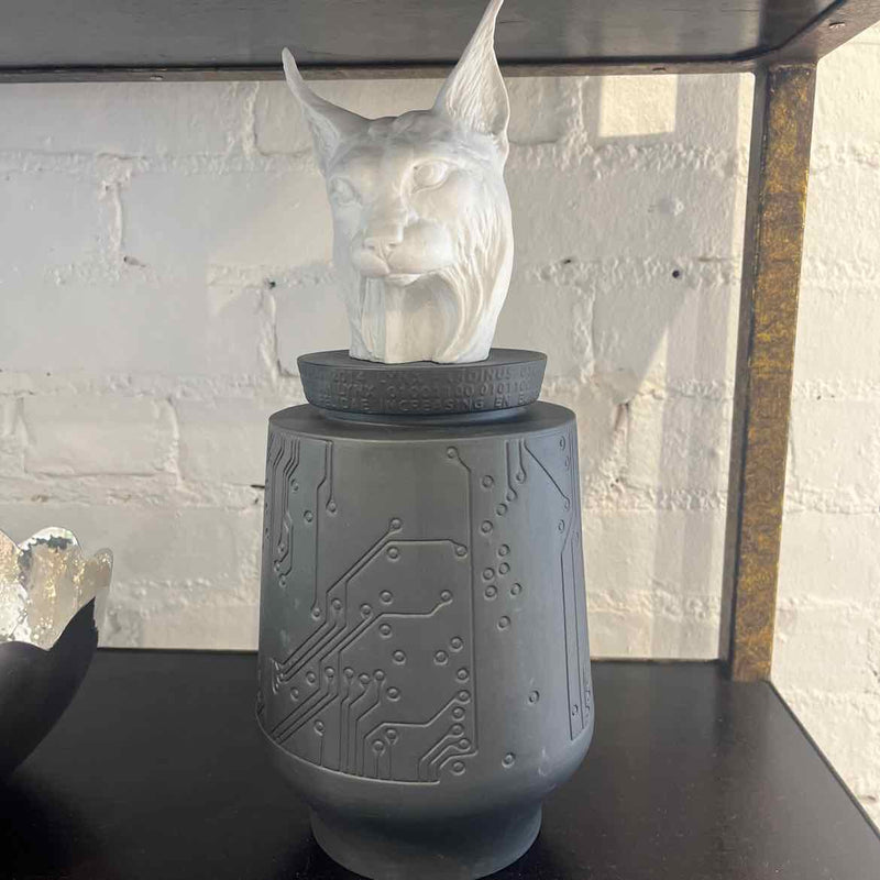 Black Porcelain Jar w/ White Lynx Lid