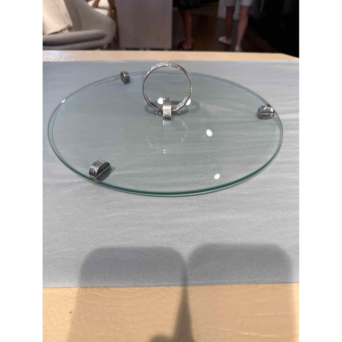 Ercuis France Glass Cheese Platter w/ Silverplate Handle & Accents - colletteconsignment.com