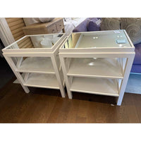Pair of White Wood Mecox Gardens Side Tables w/ Mirror Tops - AS IS