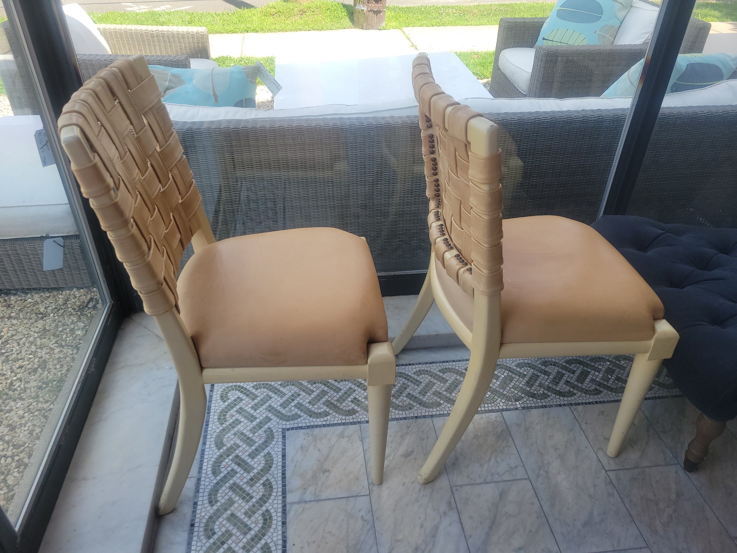 SET of 8 Maple & Leather Web VW Dining Side Chairs by Vicente Wolf (AS IS)