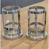 Pair of Small White Metal Hurricanes w/Textured Glass, 9"Hx6"D