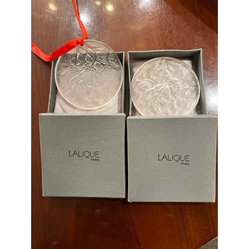 Pair of Lalique Christmas Ornaments